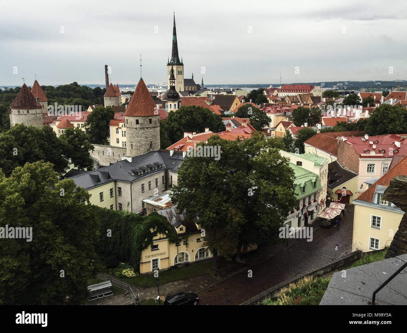 view over the rooftops of Tallinn Estonia on a rainy autumn day Stock Photo