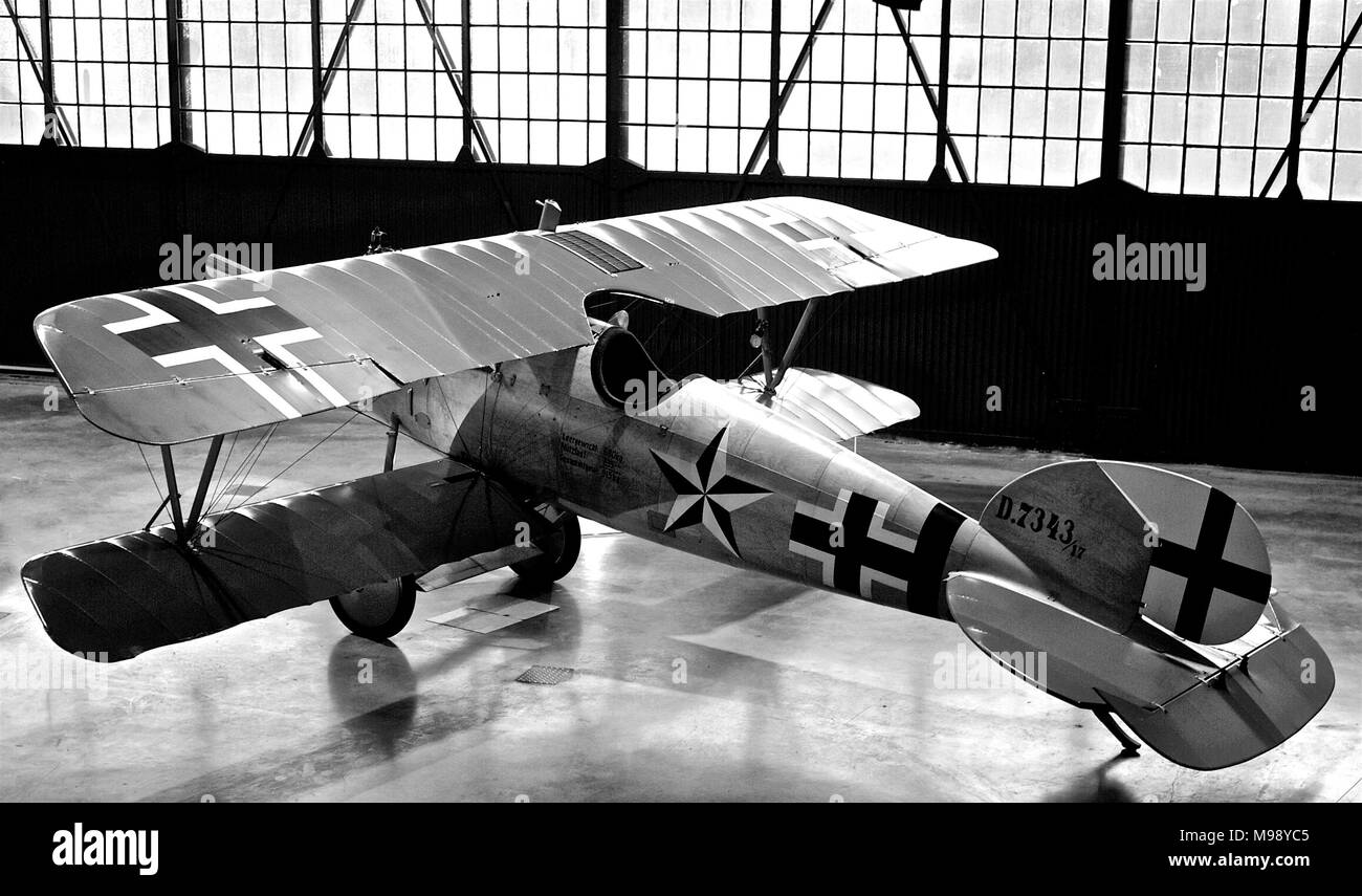 Airworthy Albatross DVa replica first world war fighter aircraft in hanger setting at the RAF museum January 2015 WW1 exhibition Stock Photo