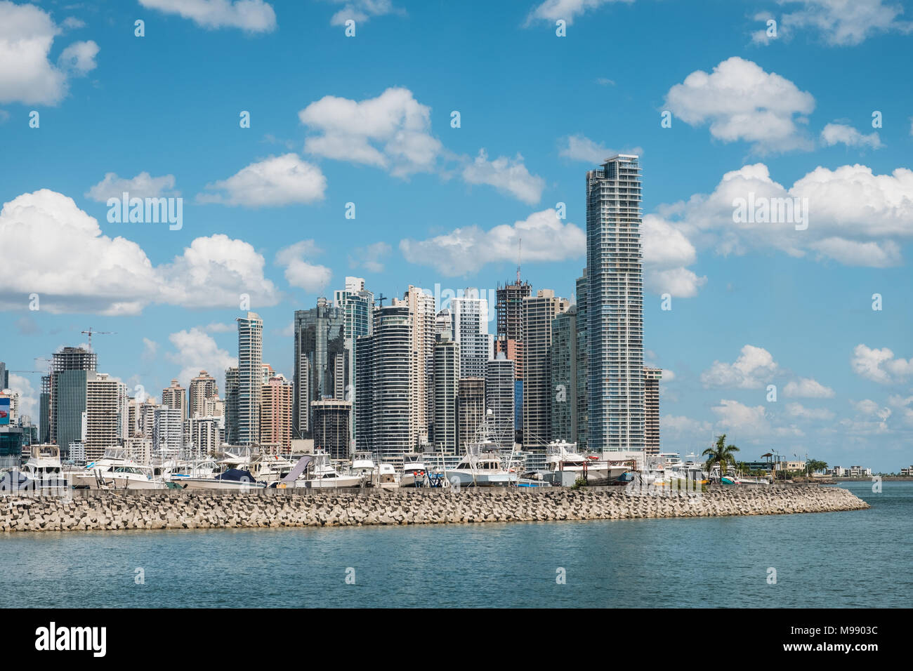 yacht boats and skyscraper skyline, Panama City Yachtclub - Stock Photo