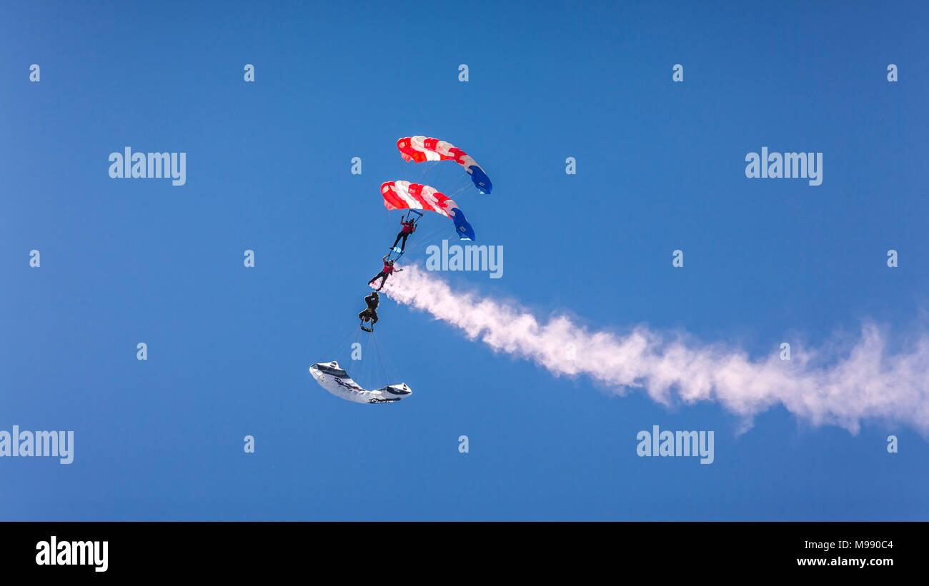 The Canadian Skyhawks parachute team at the 2017 Airshow in Duluth, Minnesota, USA. Stock Photo