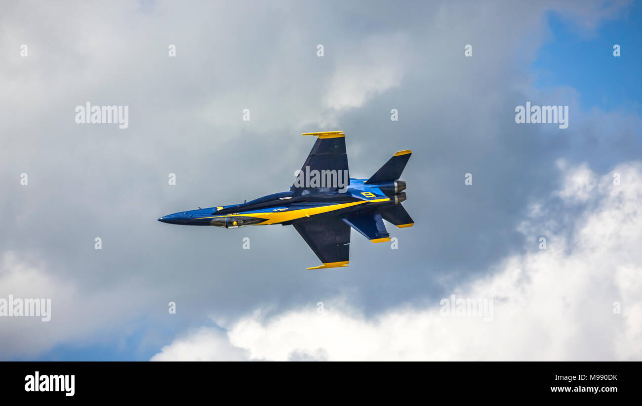 The Blue Angels air acrobatic team at the 2017 Airshow in Duluth, Minnesota, USA. Stock Photo