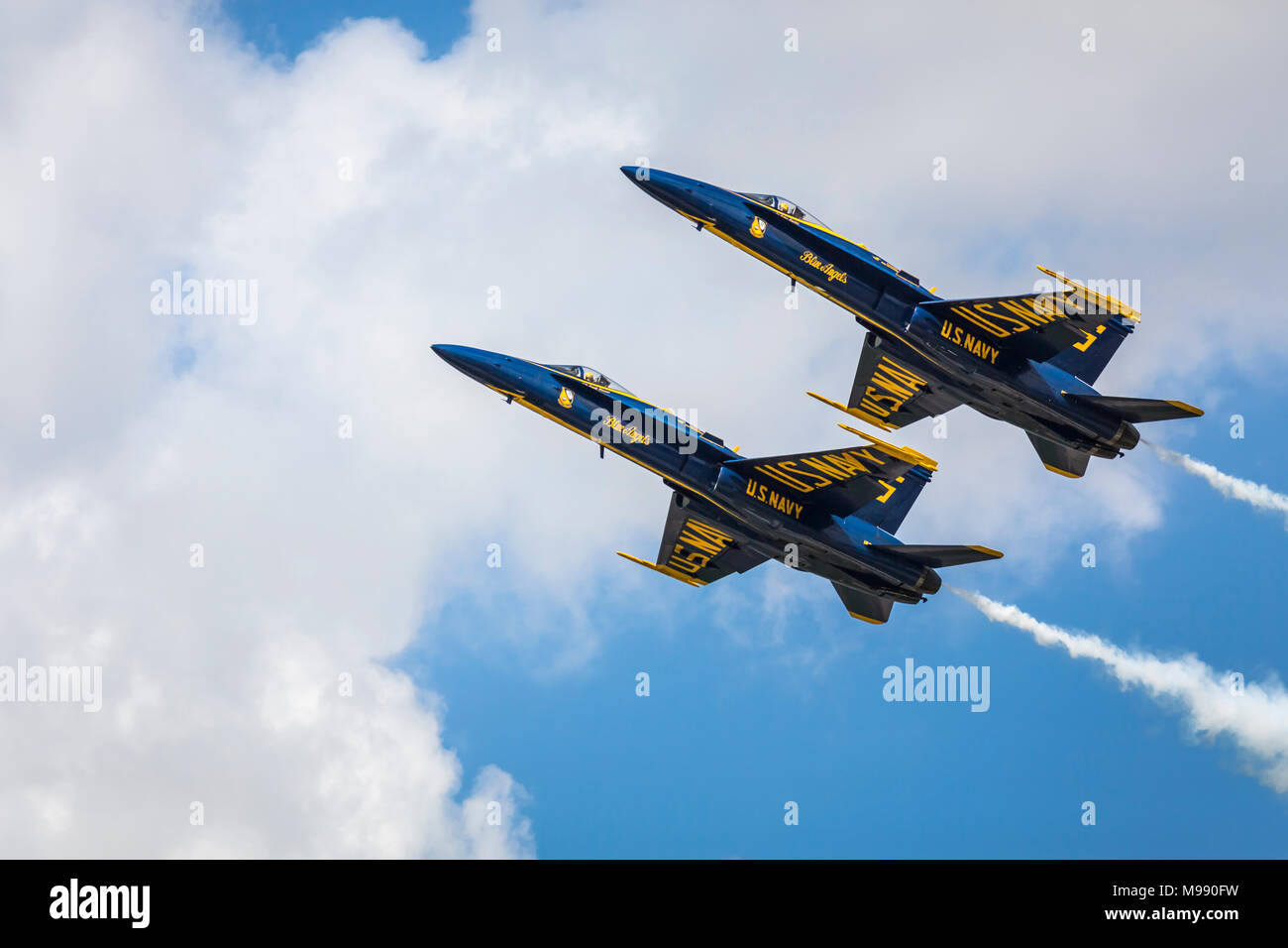 The Blue Angels air acrobatic team at the 2017 Airshow in Duluth, Minnesota, USA. Stock Photo