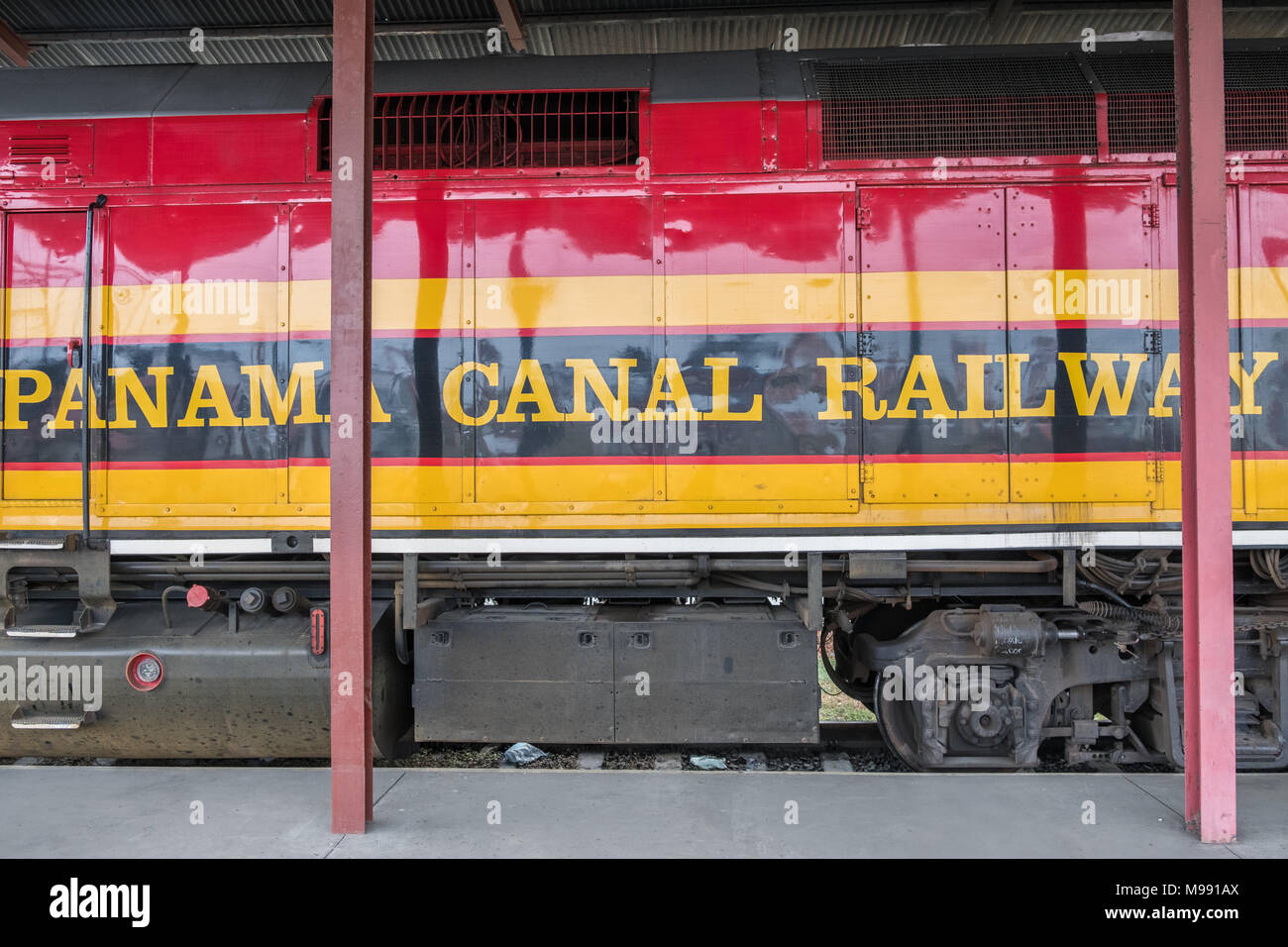 Panama City, Panama - march 2018: The Panama Canal Railroad train. The historic train connects  Panama City and Colon. Stock Photo