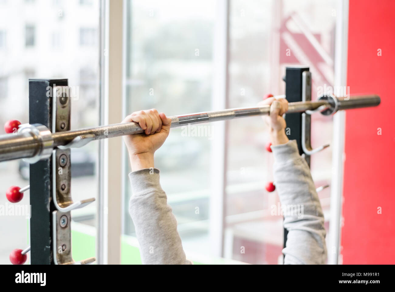 Arms Of Man Working Out In The Gym Beginner Athlete Doing Bench