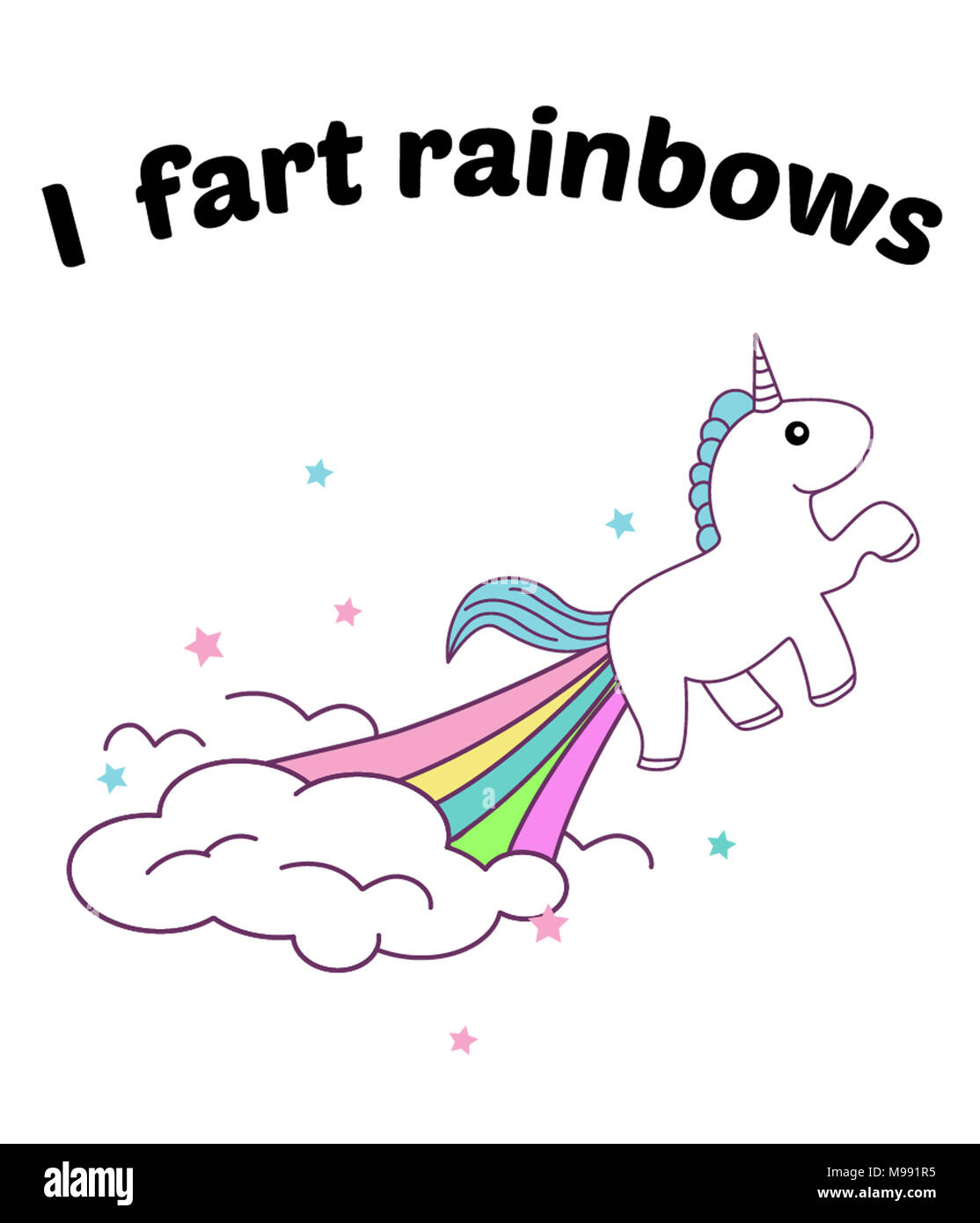 I fart rainbows, fart, rainbows, colorful, unicorn, unicorn art, unicorn with rainbow, unicorn rainbow,    statement, humor, funny humor, humor quotes Stock Photo