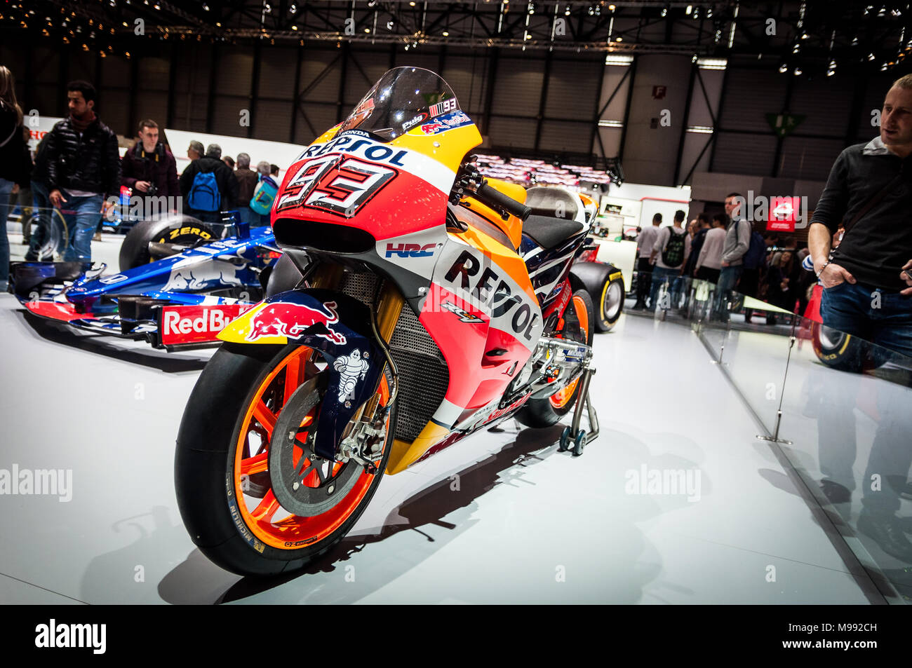 GENEVA, SWITZERLAND - MARCH 17, 2018: HONDA REPSOL 93 MARQUEZ Superfast  sports MOTORBIKE presented at the 88th Geneva International Motor Show  Stock Photo - Alamy