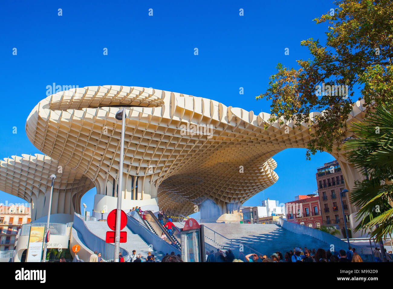 Seville, Spain - November 19,2016: Metropol Parasol is the modern architecture on Plaza de la Encarnacion.It was designed by the German architect Jurg Stock Photo