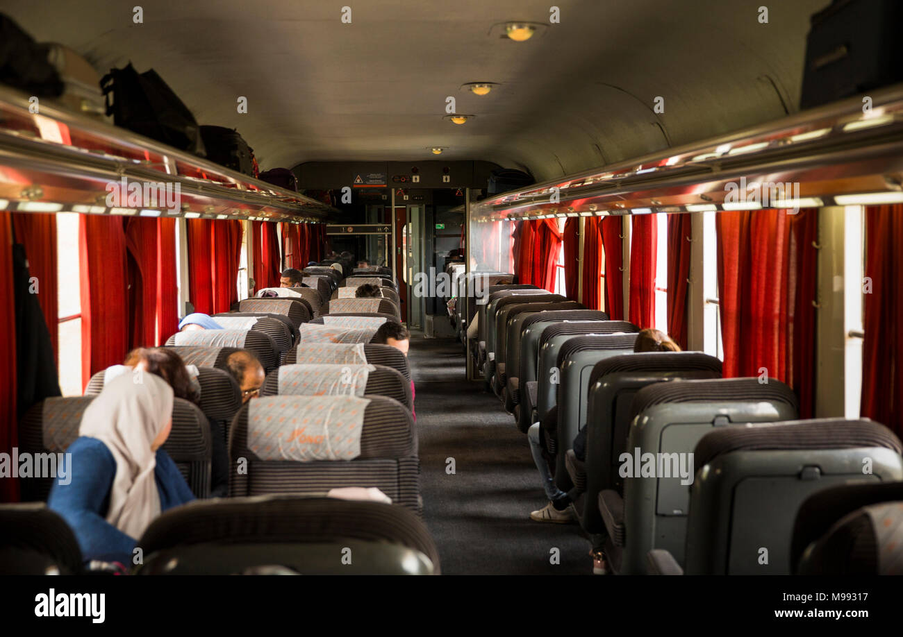 Morocco, transport, ONCF Train, First Class compartment carriage interior Stock Photo