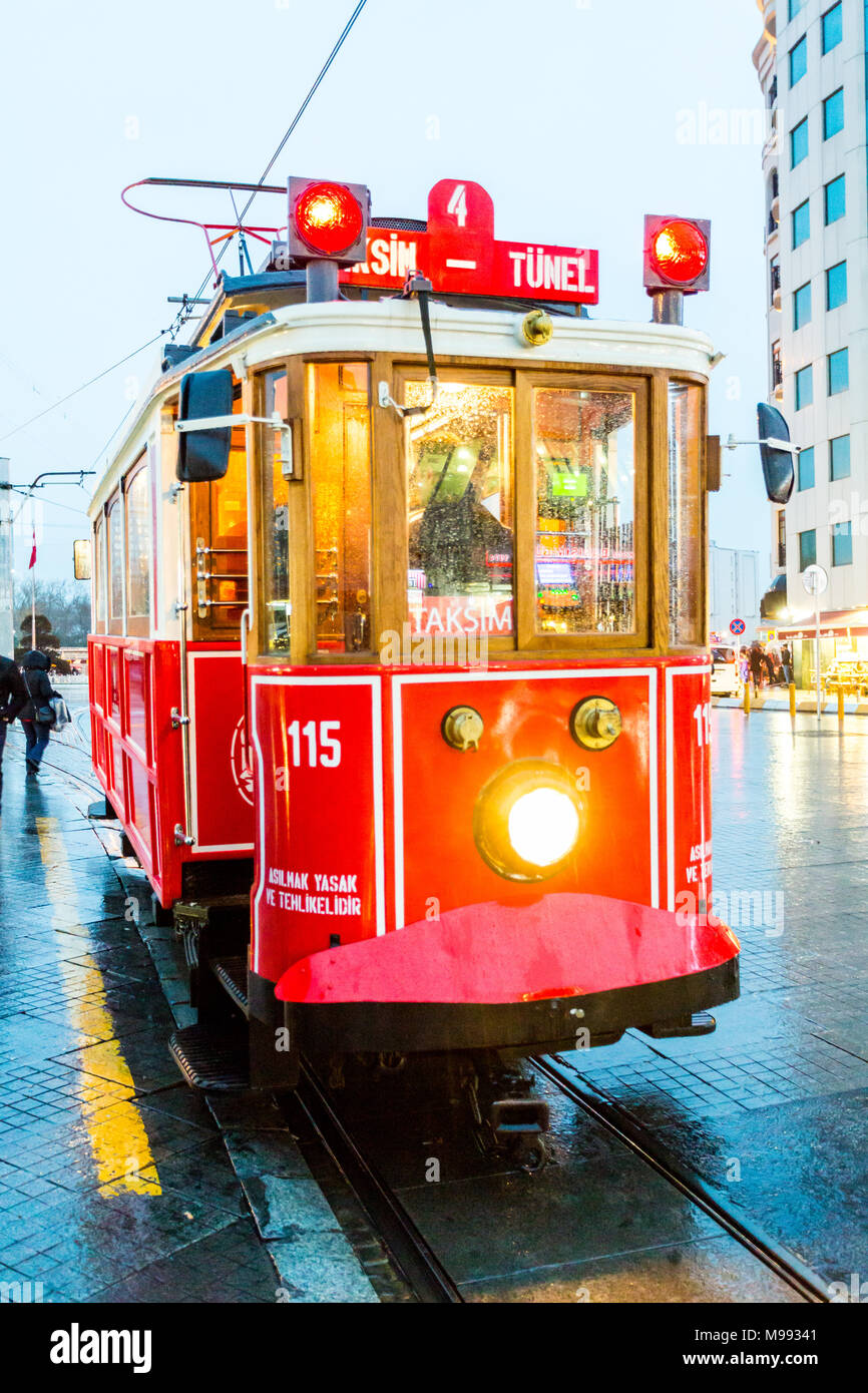 Tram in Taksim Square, Istanbul Stock Photo