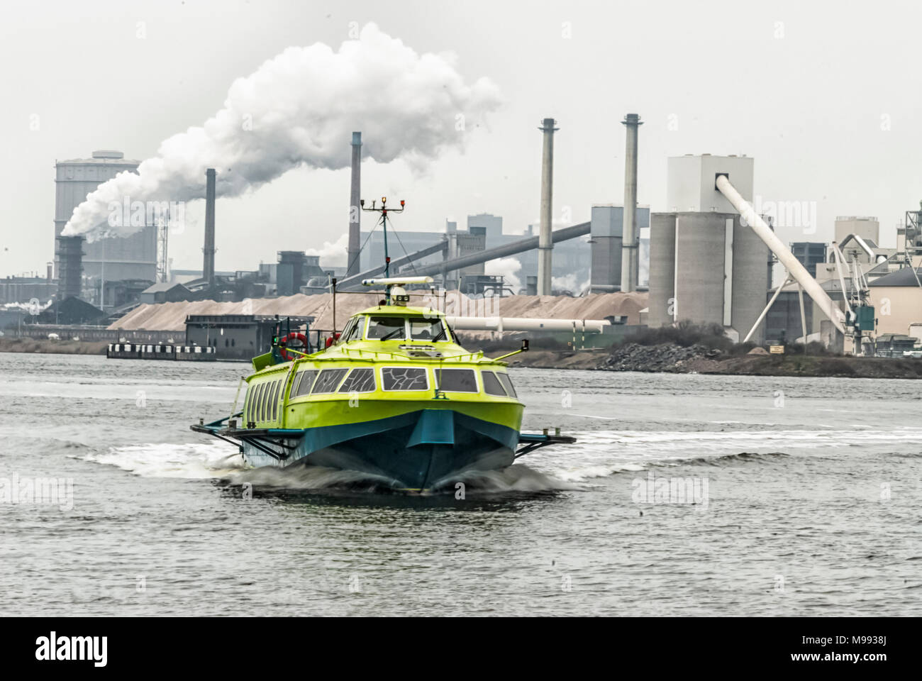 hydrofoil at full speed sailing through the North Sea Canal Stock Photo