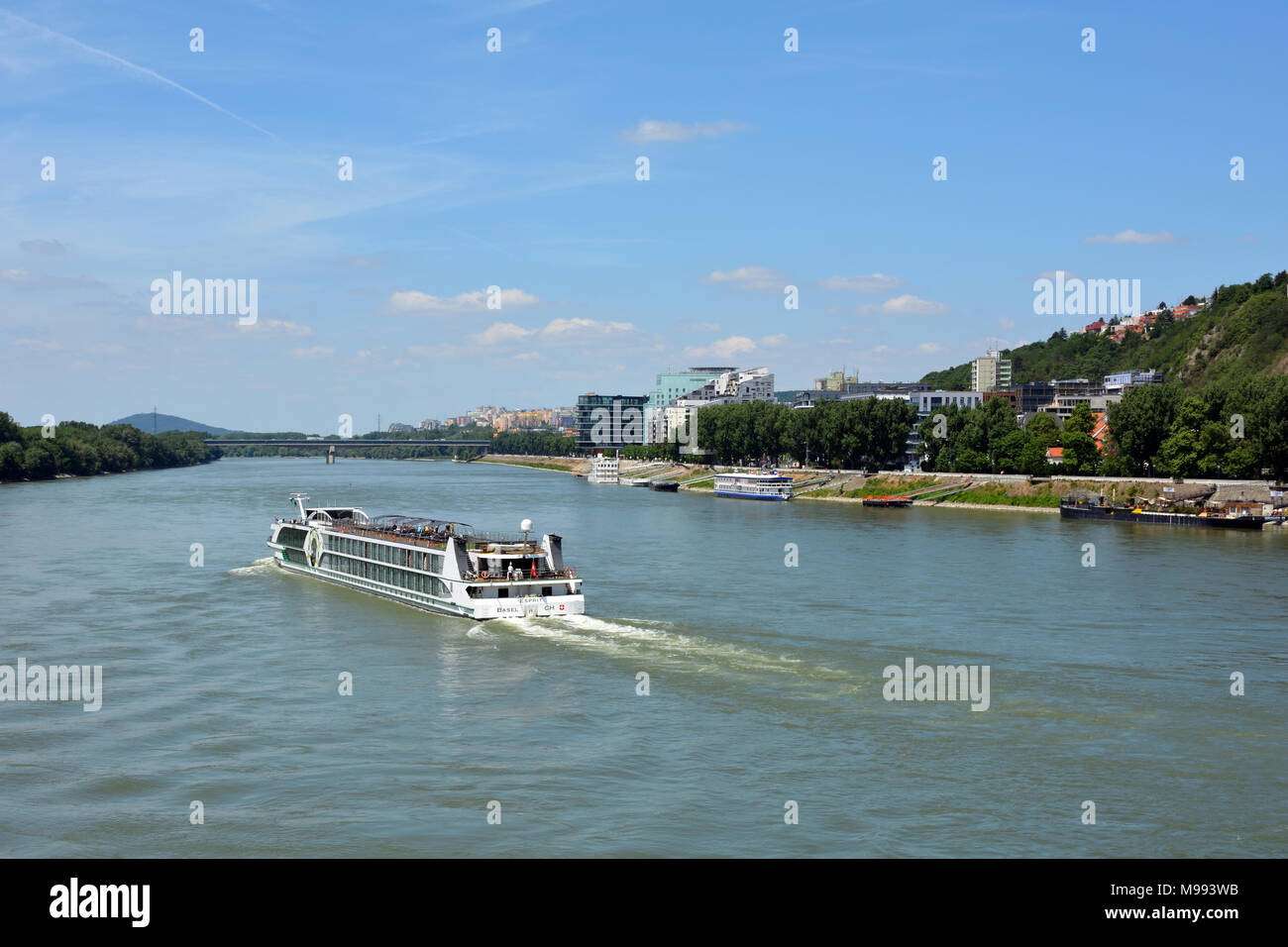 Bratislava, Slovakia - June 14, 2017: Passenger ship on the Danube in the Slovak capital Bratislava - Slovakia. Stock Photo