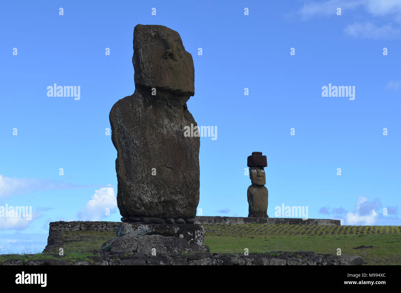 Moais at Ahu Tahai ceremonial complex near Hanga Roa, Rapa Nui (Easter