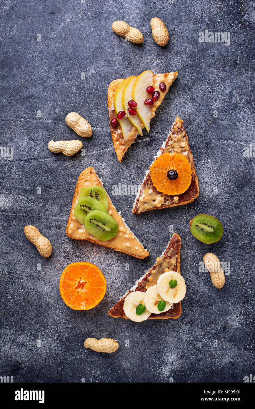 Healthy sandwiches with peanut butter and fruits Stock Photo Alamy