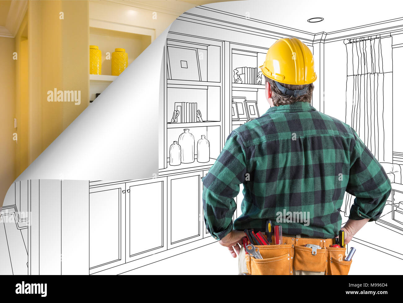 Contractor Facing Builtin Shelves and Drawing with Page