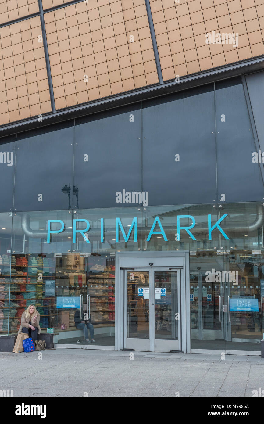Death of the High Street metaphor / concept - Exterior of the Primark retail unit at the Drake Centre in Plymouth, Devon. For Primark store closures. Stock Photo