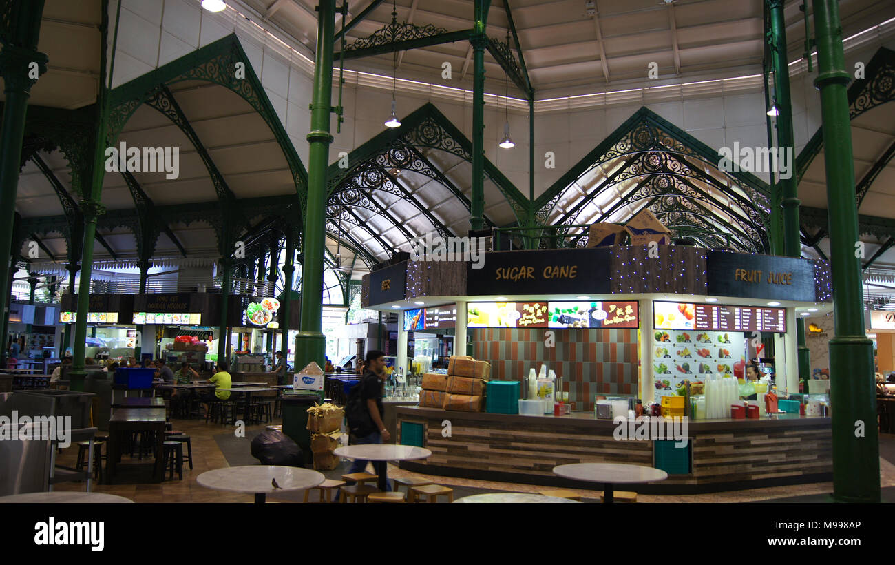 SINGAPORE - APR 3rd, 2015: Lau Pa Sat Festival Market was formerly known as Telok Ayer Market - now it is a popular catering, popular food court hawker center. Is a national historic landmark of Singapore Stock Photo