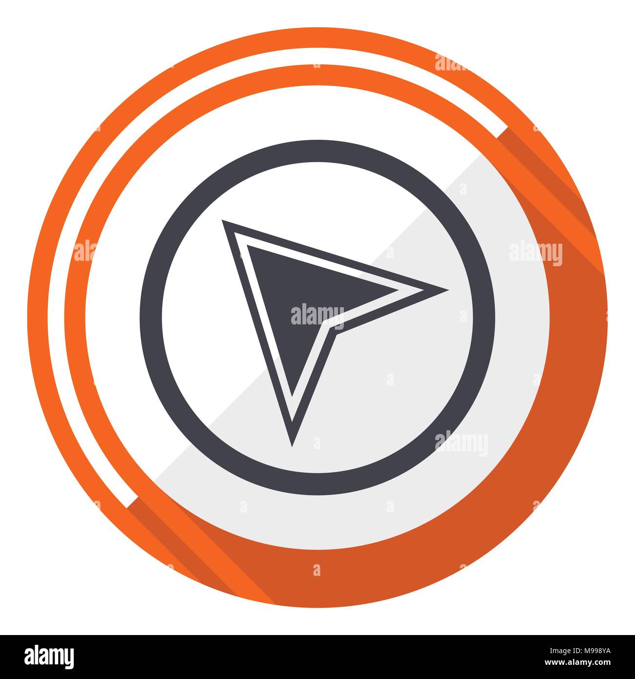 Navigation flat design vector web icon. Round orange internet button ...