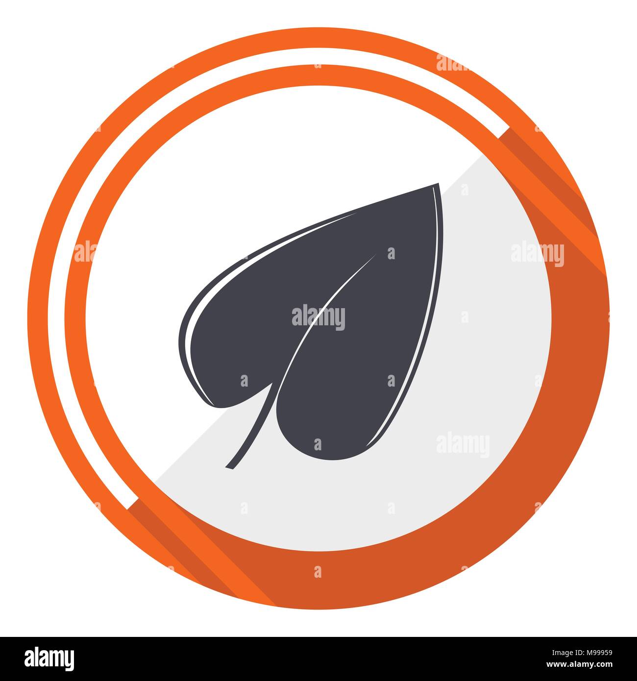 Leaf flat design vector web icon. Round orange internet button isolated ...