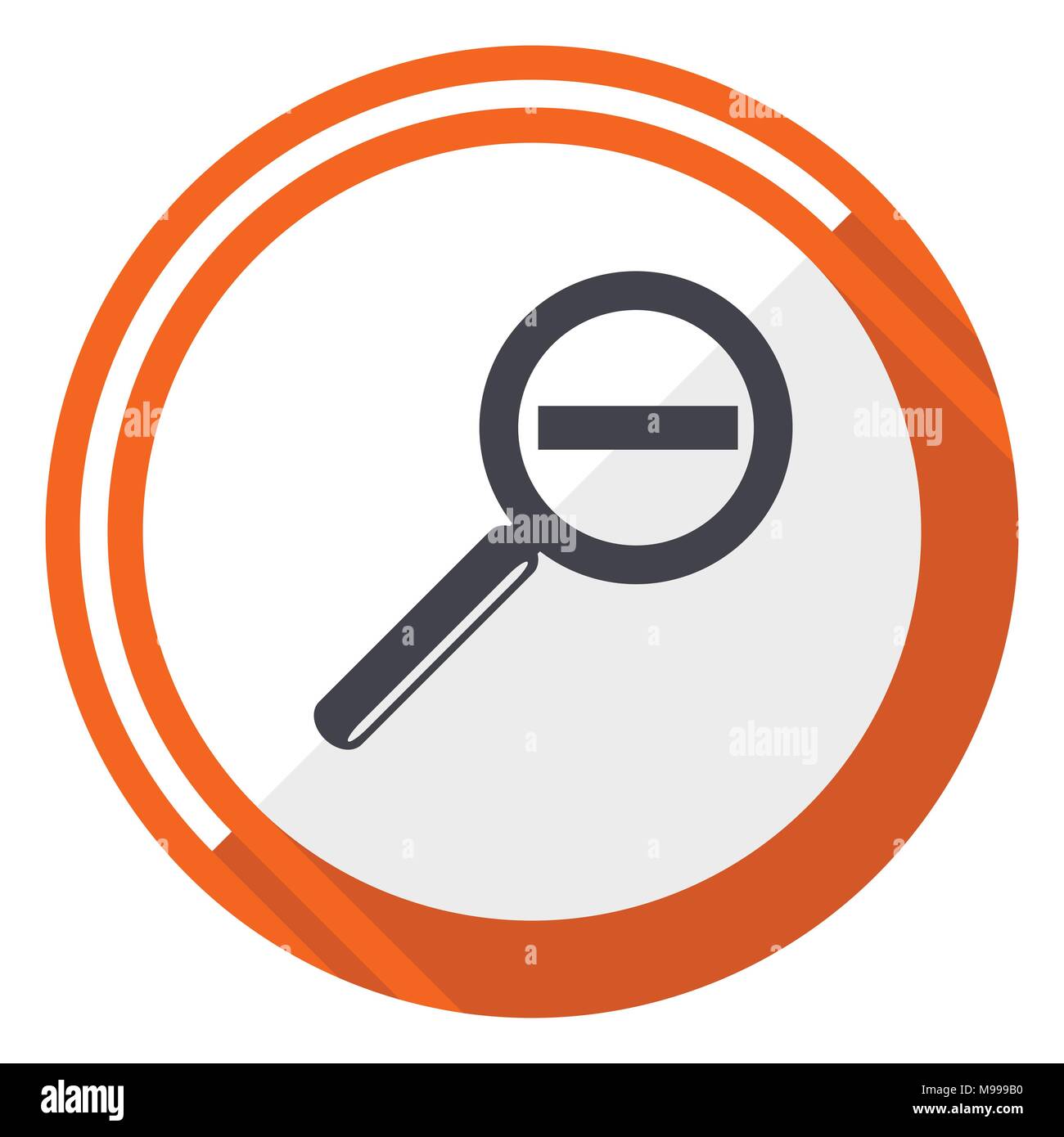 Lens flat design vector web icon. Round orange internet button isolated on white background. Stock Vector