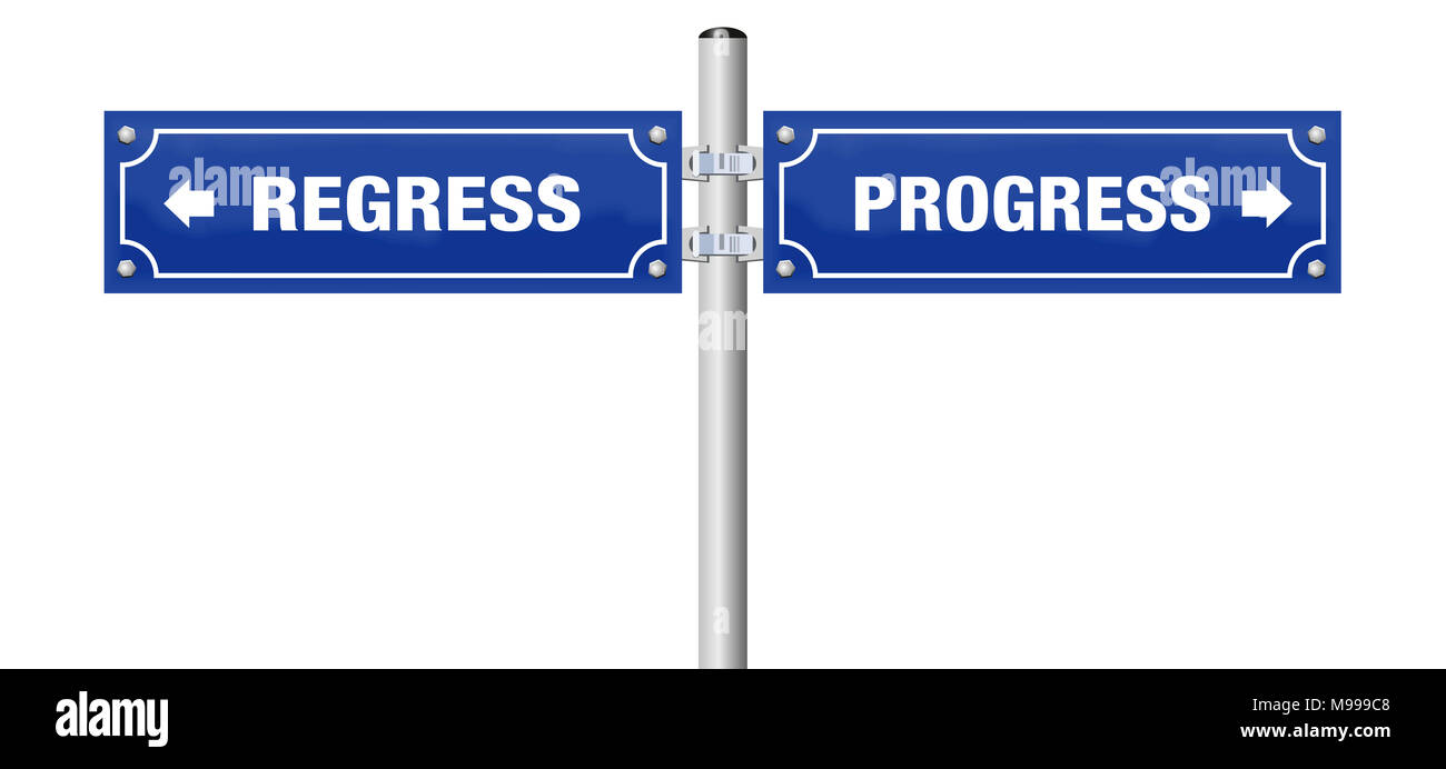 PROGRESS and REGRESS, written on two signposts - illustration on white background. Stock Photo