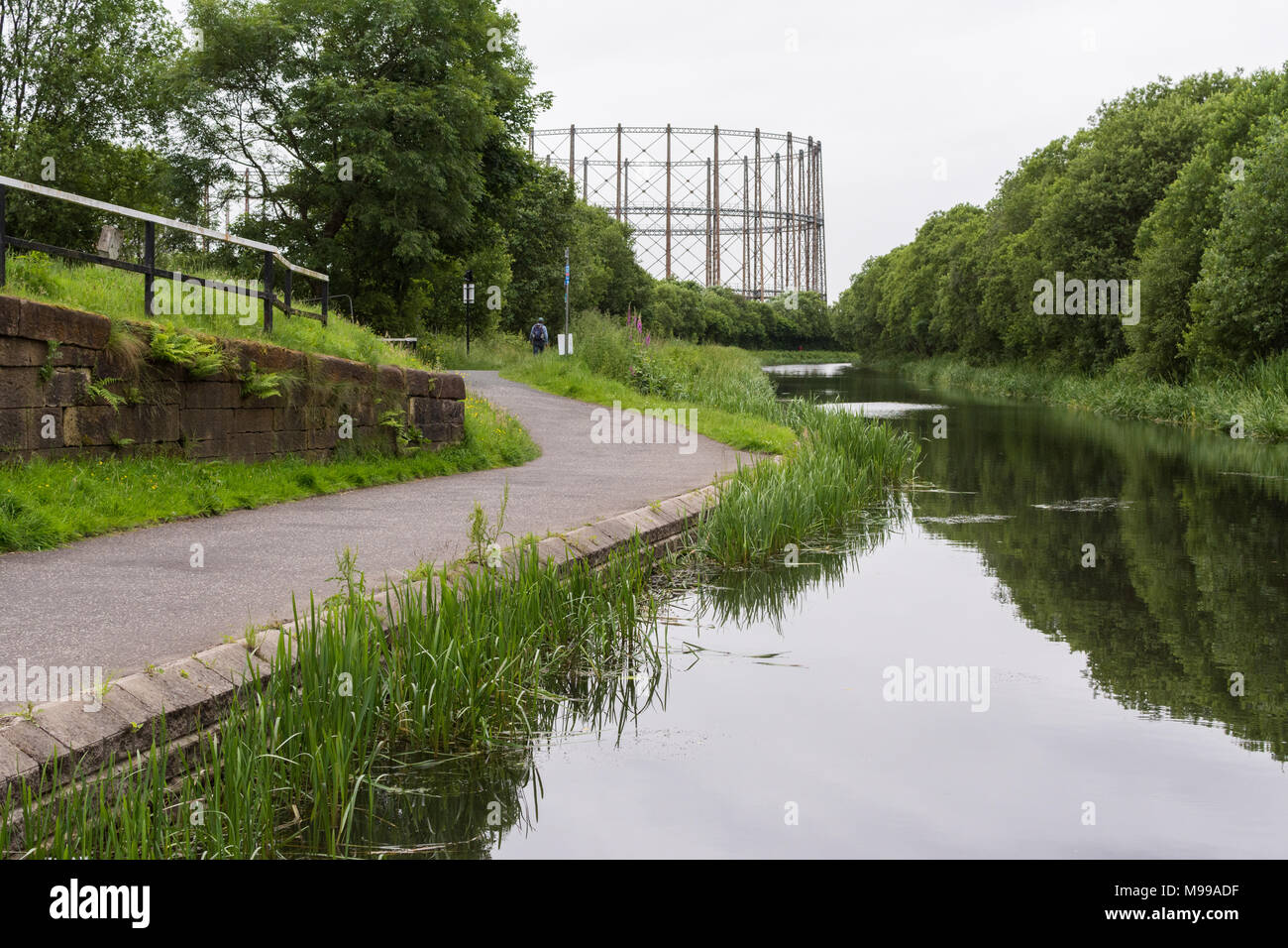 Temple Gasworks and Forth and Clyde Canal at Clevedon Road, Anniesland, Glasgow, Scotland, UK Stock Photo