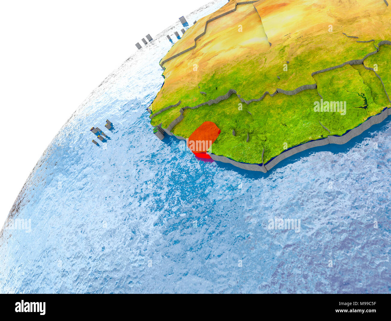 Sierra Leone on simple globe with visible country borders and realistic ...