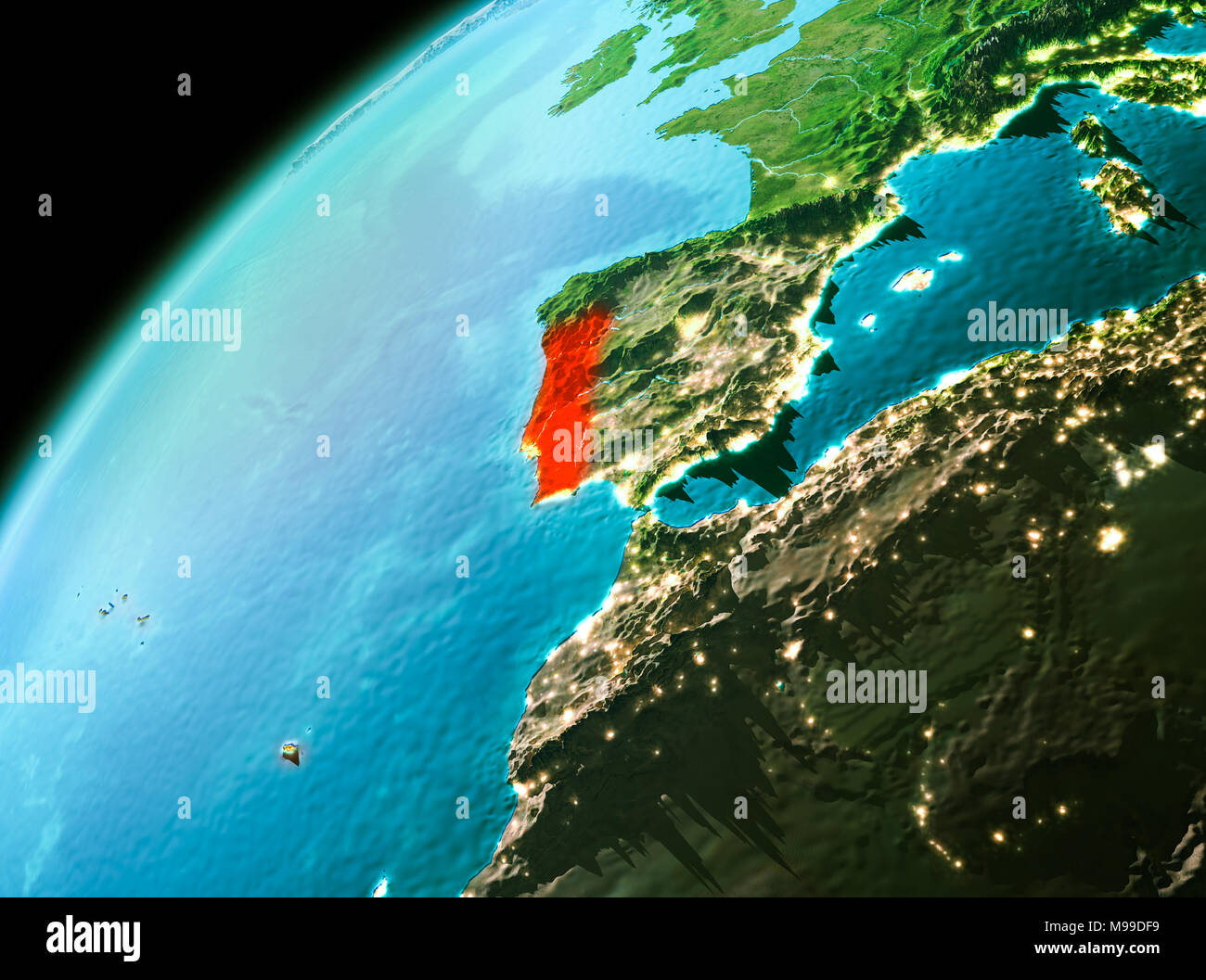 Portugal on map of Europe stock illustration. Illustration of earth -  118590124