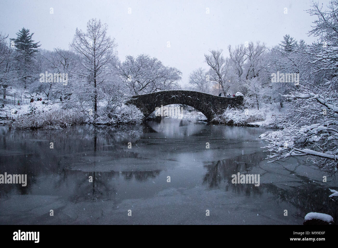 Bridge during snow storm Stock Photo - Alamy