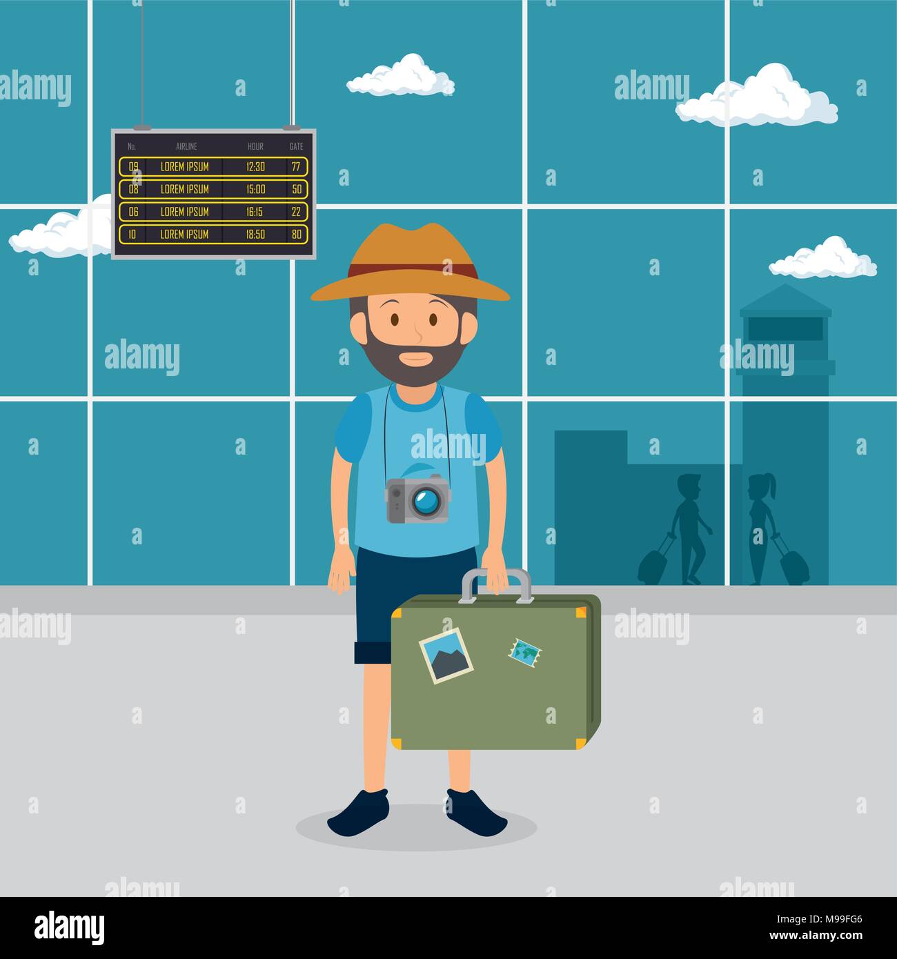 tourist man with suitcase in the airport Stock Vector Image & Art - Alamy