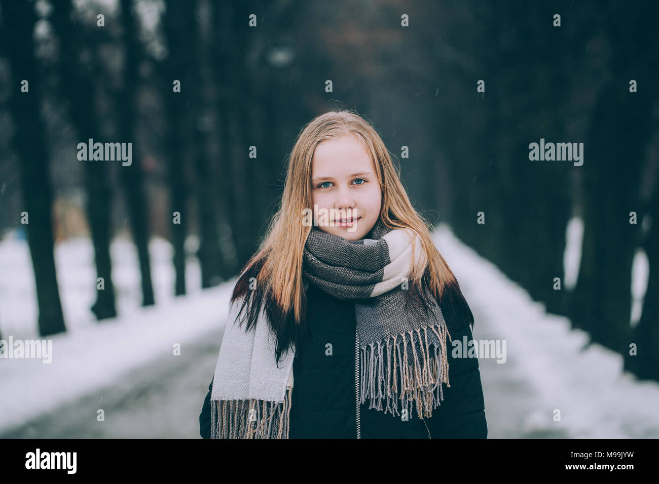 Winter Portrait of Cute Girl Outdoors Stock Photo - Alamy