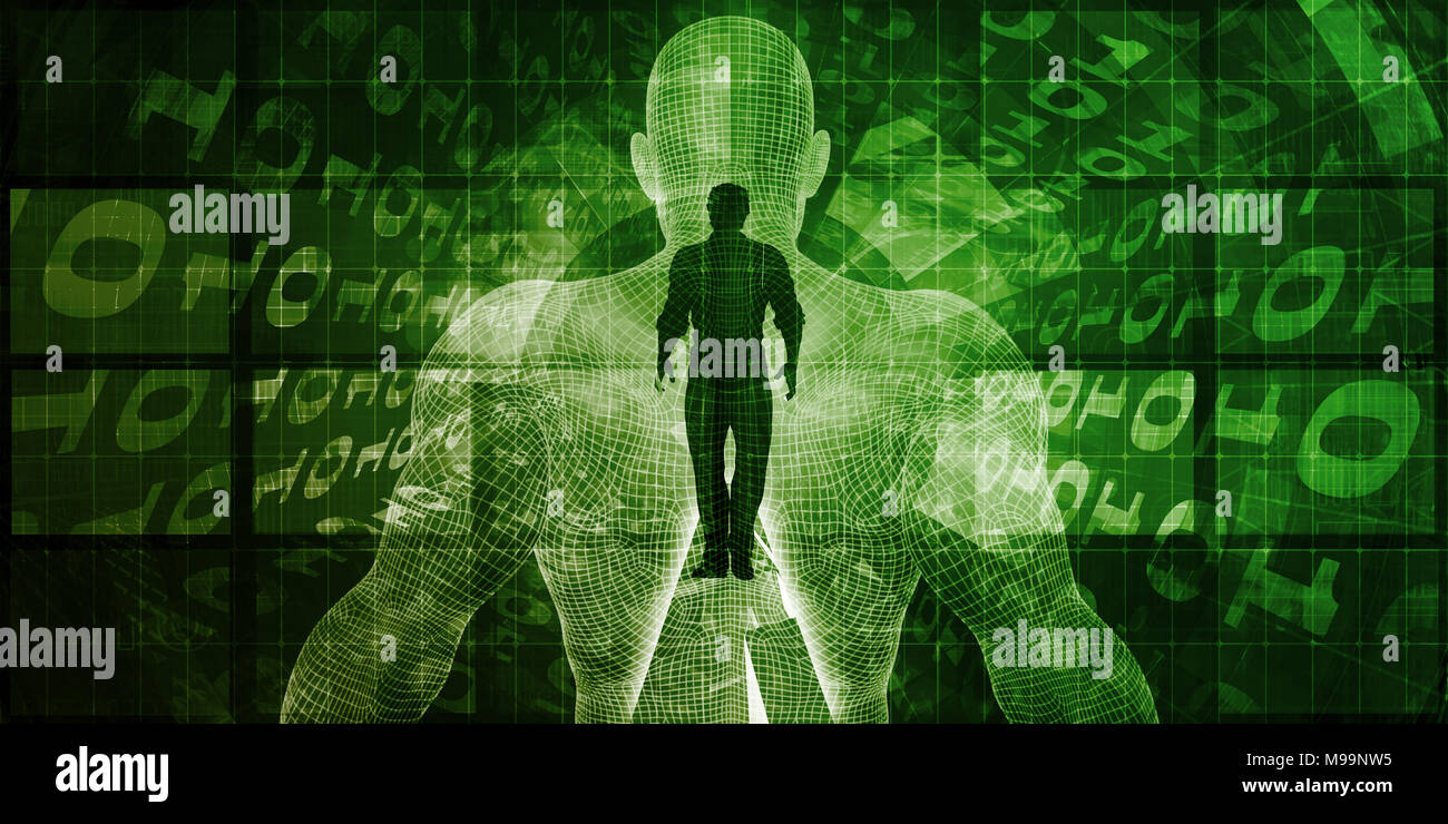 Brain Computer Interface with Square Digital Art Blocks Stock Photo - Alamy