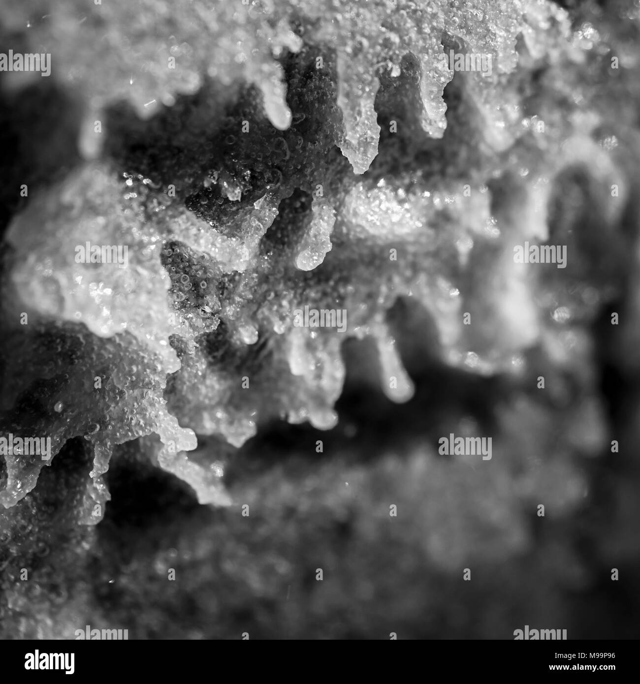 Abstract extraterrestrial landscape. Baking soda; vinegar chemical reaction product; sodium acetate; hot ice. Stock Photo