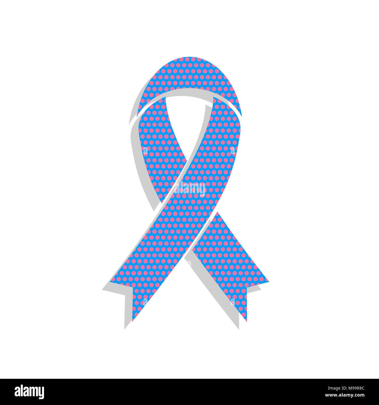Black awareness ribbon sign. Vector. Neon blue icon with cyclamen polka ...