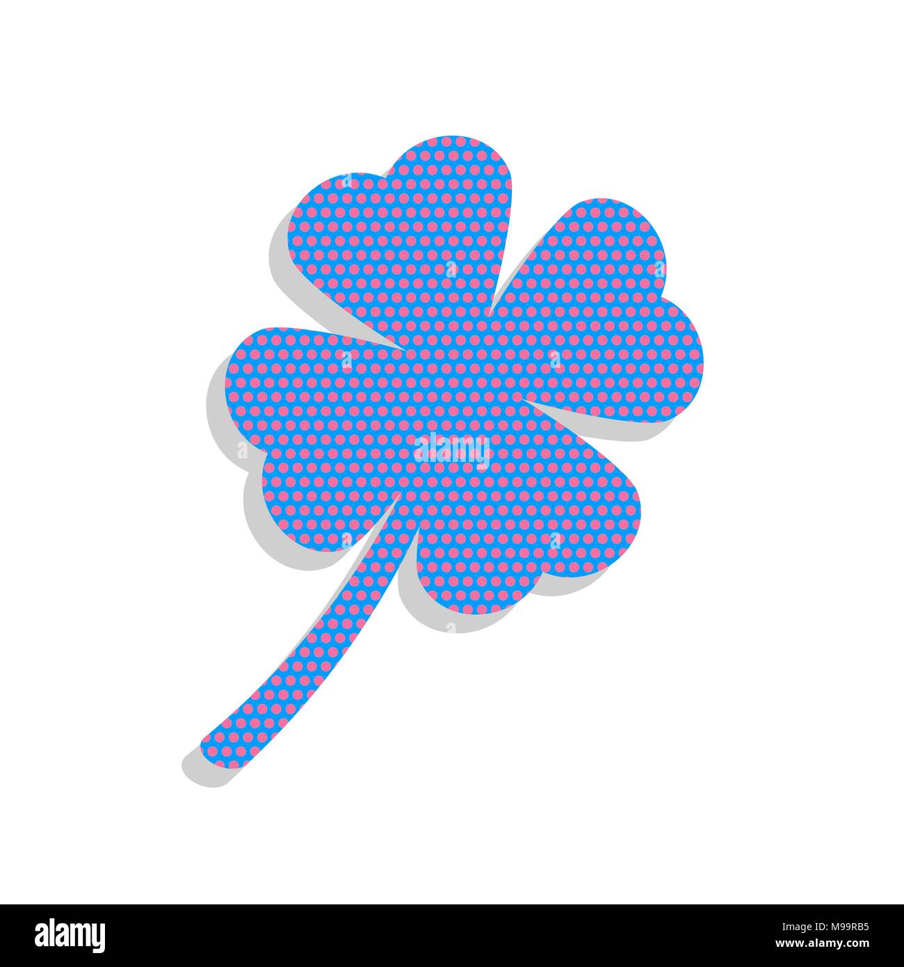 Leaf clover sign. Vector. Neon blue icon with cyclamen polka dots
