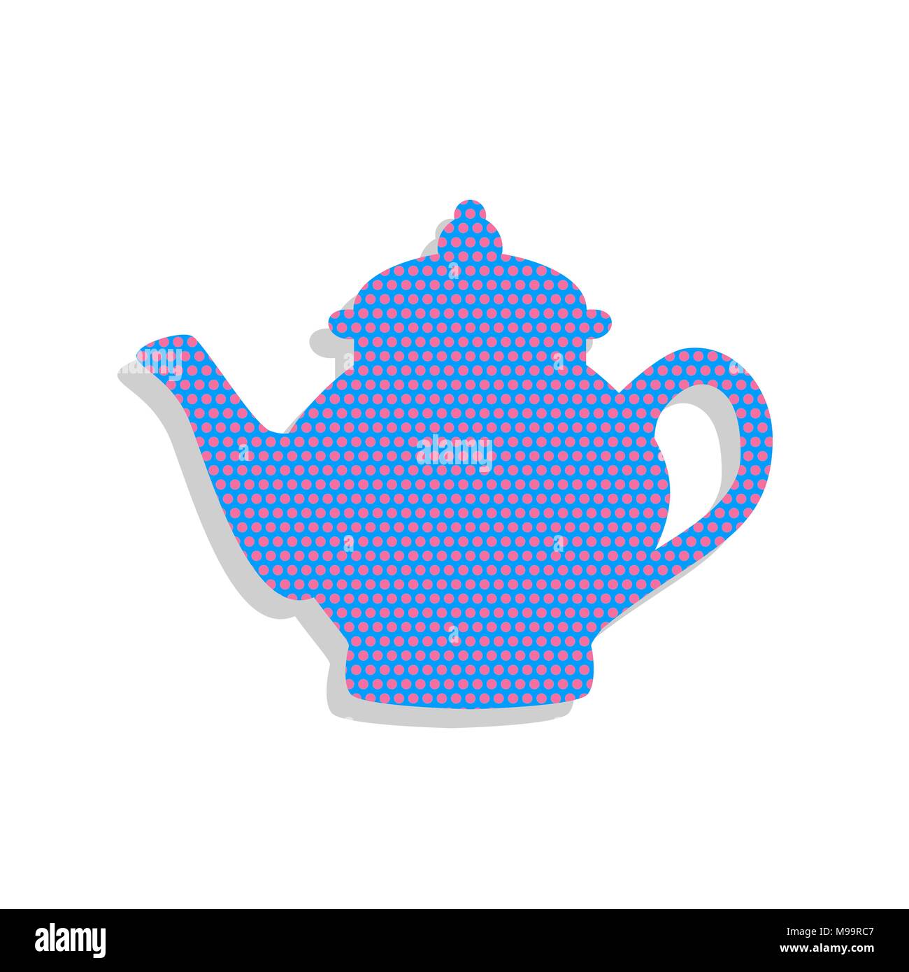 Tea maker sign. Vector. Neon blue icon with cyclamen polka dots pattern with light gray shadow on white background. Isolated. Stock Vector