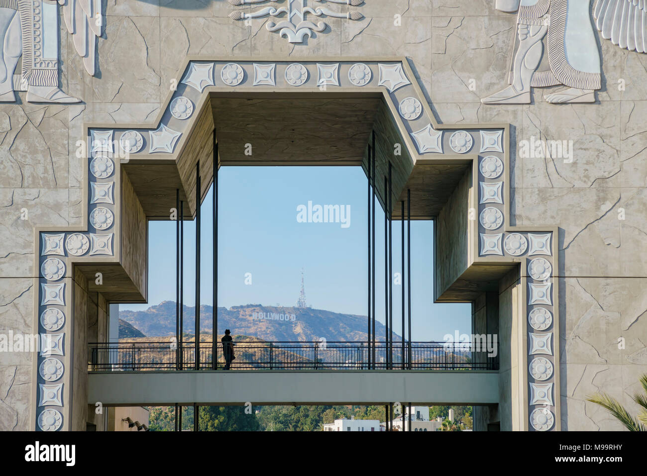 Los Angeles, JUN 23: Hollywood sign view from a Big plaza in the famous Hollywood area on JUN 23, 2017 at Los Angeles, California Stock Photo