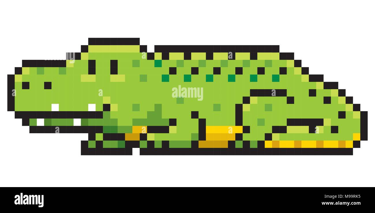 Vector illustration of cartoon Crocodile - Pixel design Stock Vector