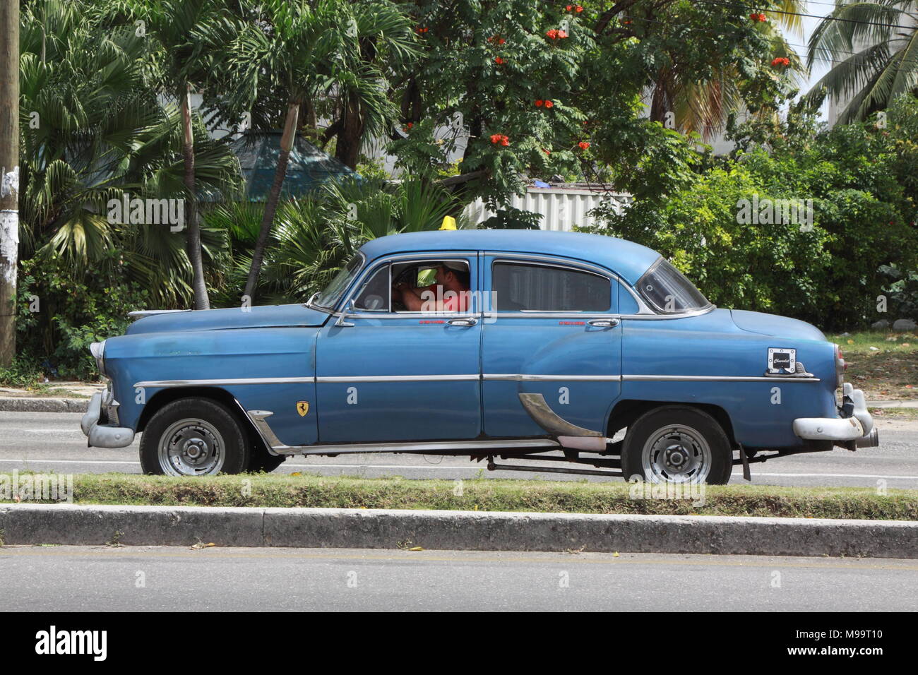 Blue old 50's car, Havana, Cuba. Stock Photo