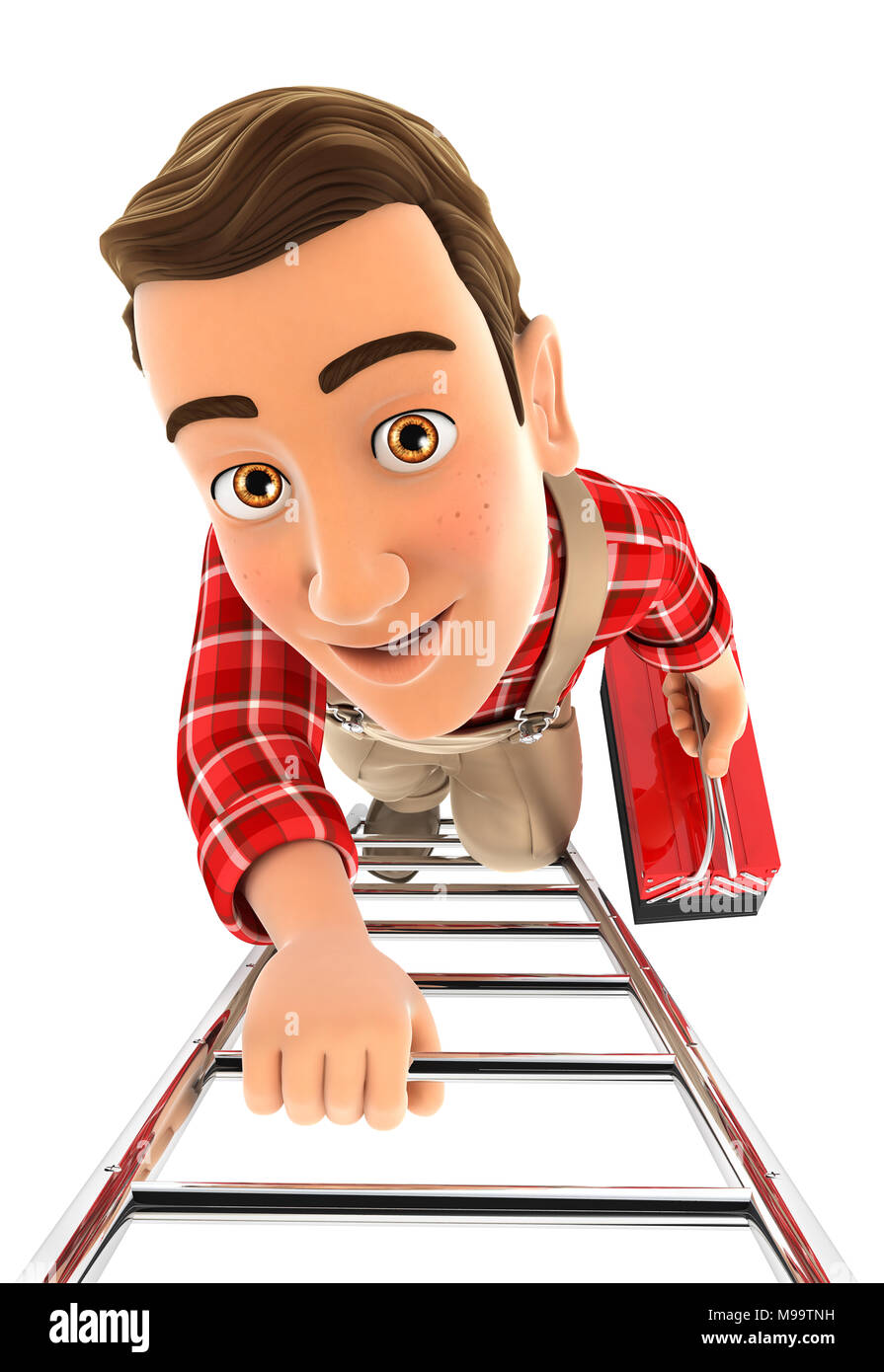 Cartoon illustration man climbing ladder Cut Out Stock Images & Pictures -  Alamy