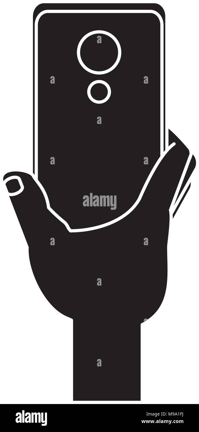 hand holding a smartphone device icon over white background, vector ...