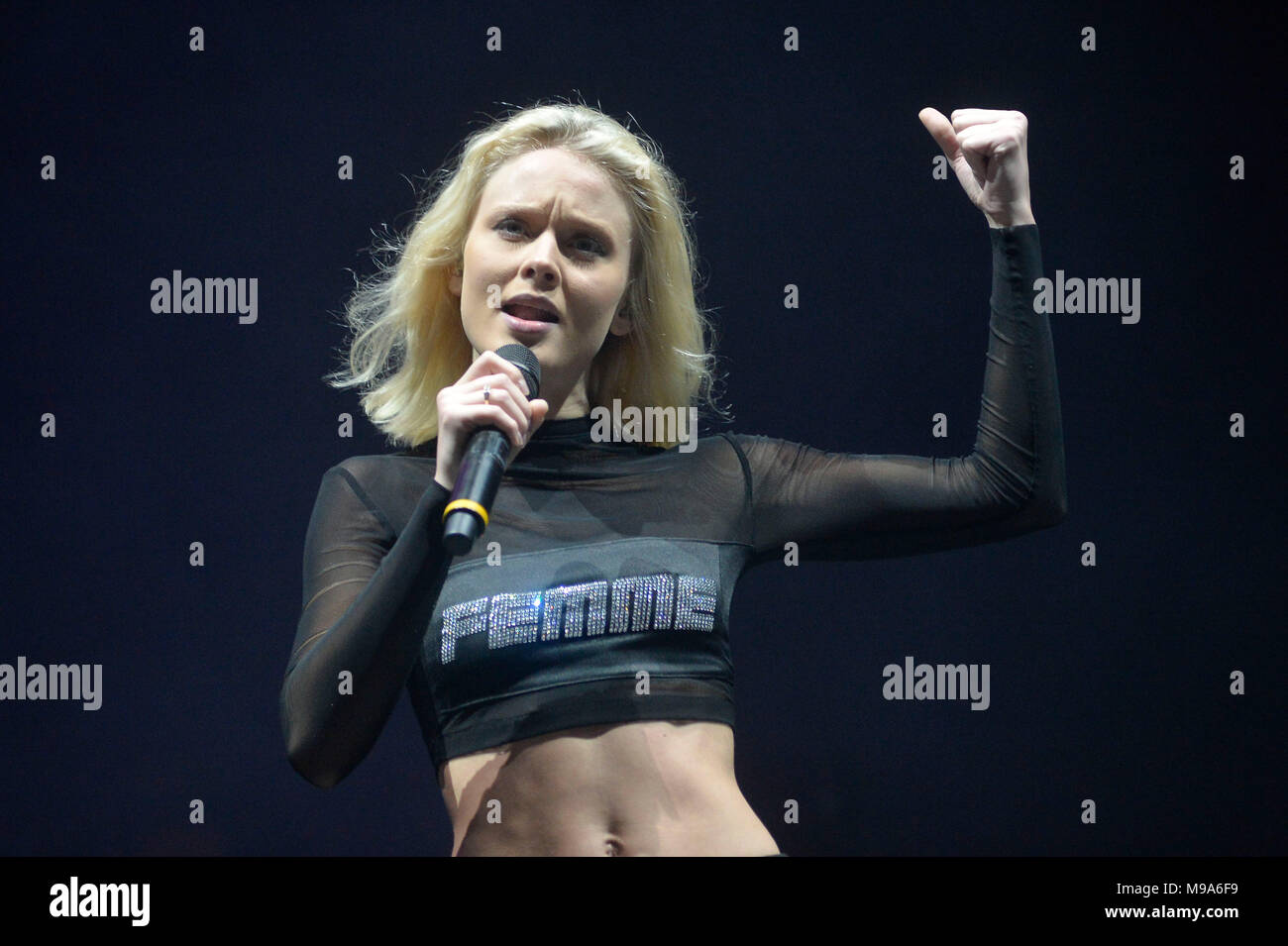 Sao Paulo, Brazil. 23rd March, 2018. Zara Larsson performs at the  Lollapalooza 2018 festival, held at the Autodromo de Interlagos in São Paulo,  on the afternoon of Friday, 23. (PHOTO: LEVI BIANCO/BRAZIL