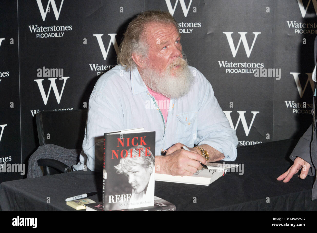 London, UK. 23rd March, 2018. American actor Nicke Nolte attends a Waterstones book signing for his autobiography Rebel, My Life Outside The Lines, London, UK Credit: Raymond Tang/Alamy Live News Stock Photo