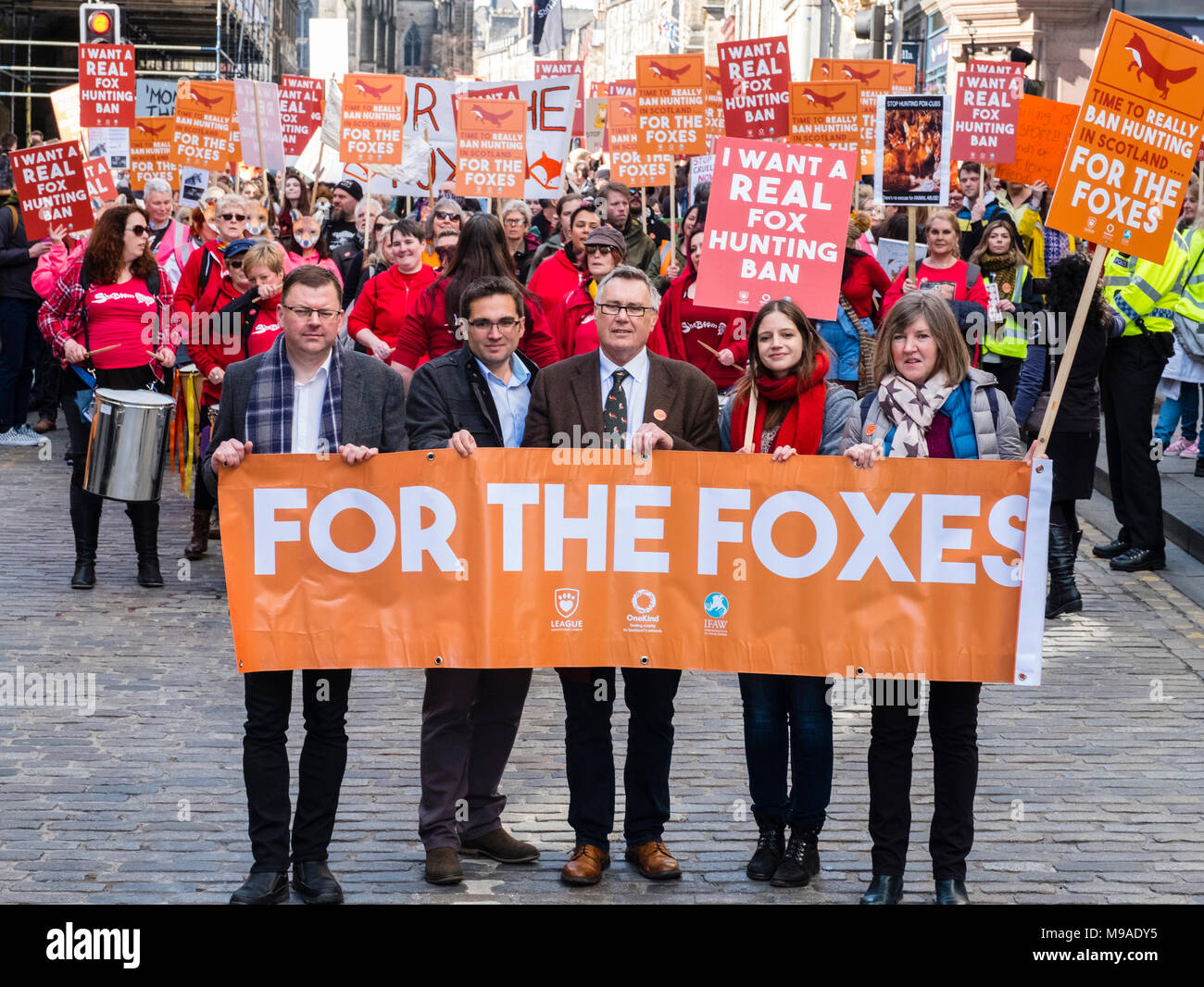 Edinburgh, Scotland,UK. 24 March 2018. For the Foxes March in Edinburgh City Centre. Protest march organised by groups such as League Against Cruel Sports and IFAW, to campaign for a ban on fox hunting in Scotland. Credit: Iain Masterton/Alamy Live News Stock Photo
