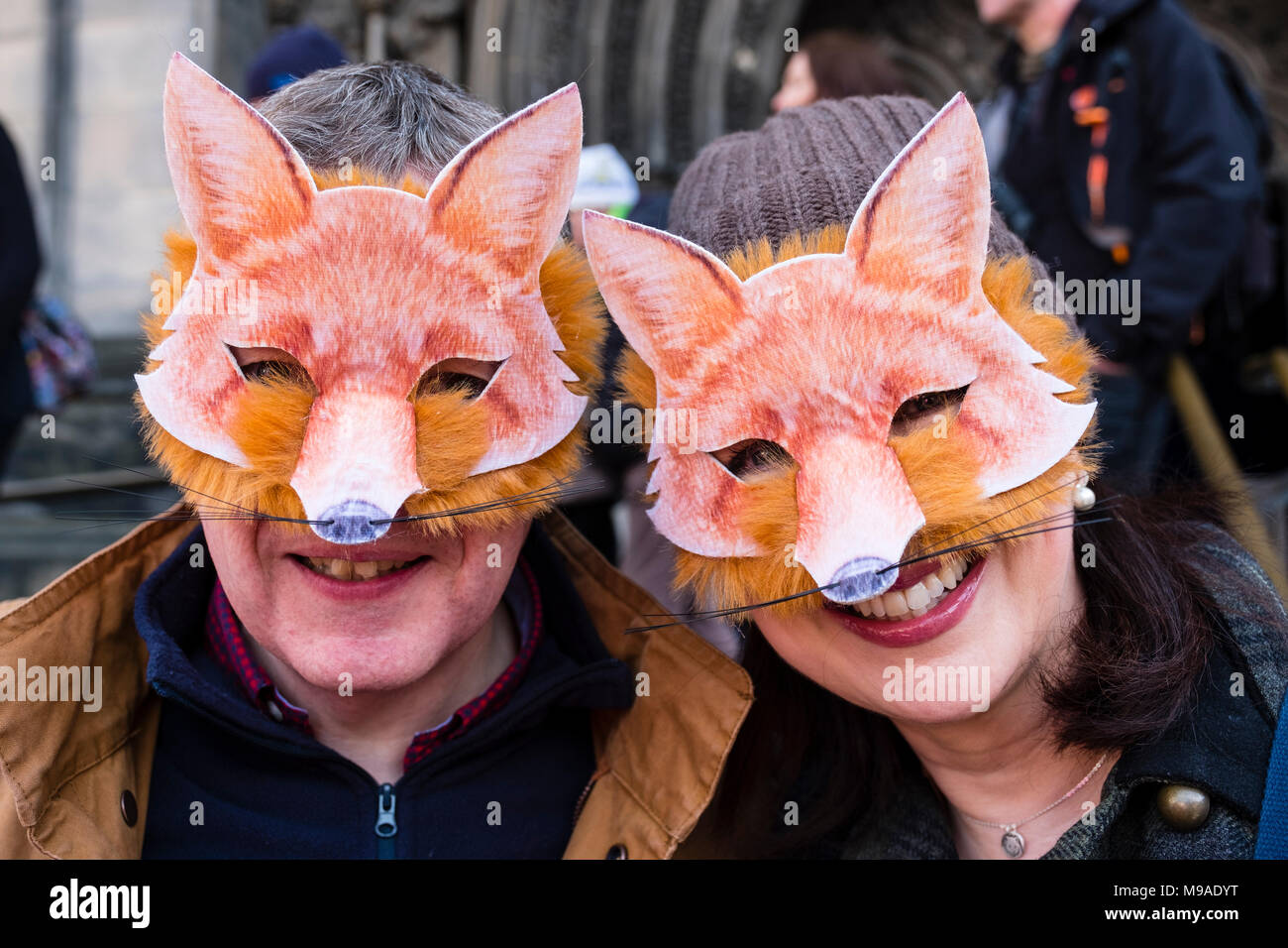 Edinburgh, Scotland,UK. 24 March 2018. For the Foxes March in Edinburgh City Centre. Protest march organised by groups such as League Against Cruel Sports and IFAW, to campaign for a ban on fox hunting in Scotland. Credit: Iain Masterton/Alamy Live News Stock Photo