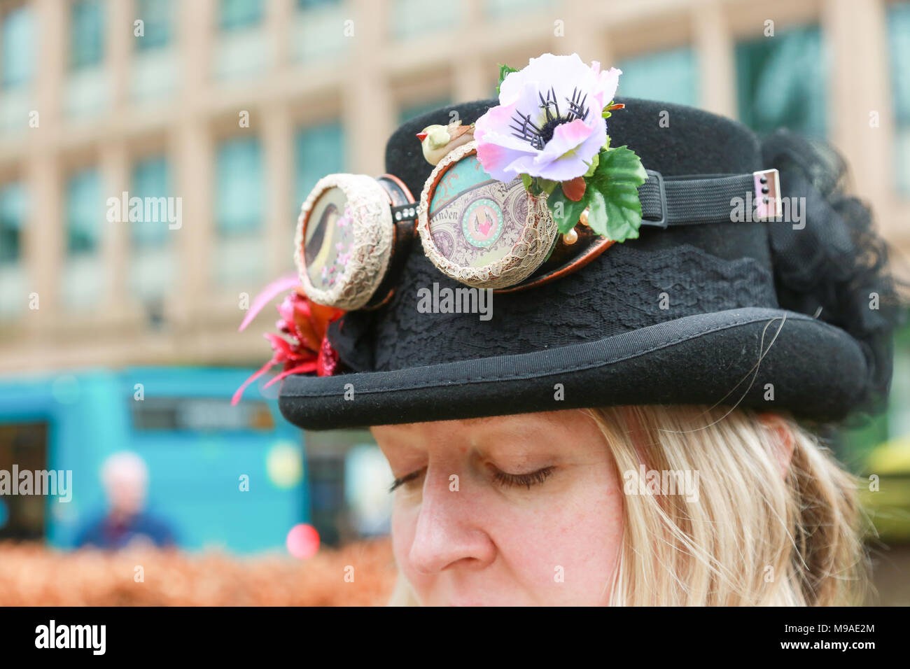 A lady with a steampunk hat. Steampunk is a style of fashion that combines historical elements and anachronistic technology, often inspired by Edwardian science fiction. Peter Lopeman/Alamy Live News Stock Photo