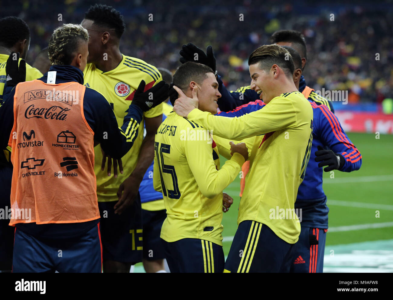 James Rodriguez, Juan Fernando Quintero (COL), MARCH 23, 2018 - Football / Soccer : International friendly match between France 2-3 Colombia at Stade de France in Saint-Denis, France, (Photo by AFLO)  3 Stock Photo