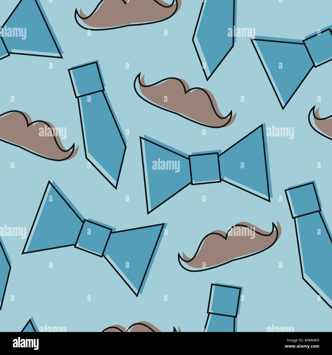 Mustache, Bow tie seamless pattern. Fathers Day holiday repeating texture Stock Vector
