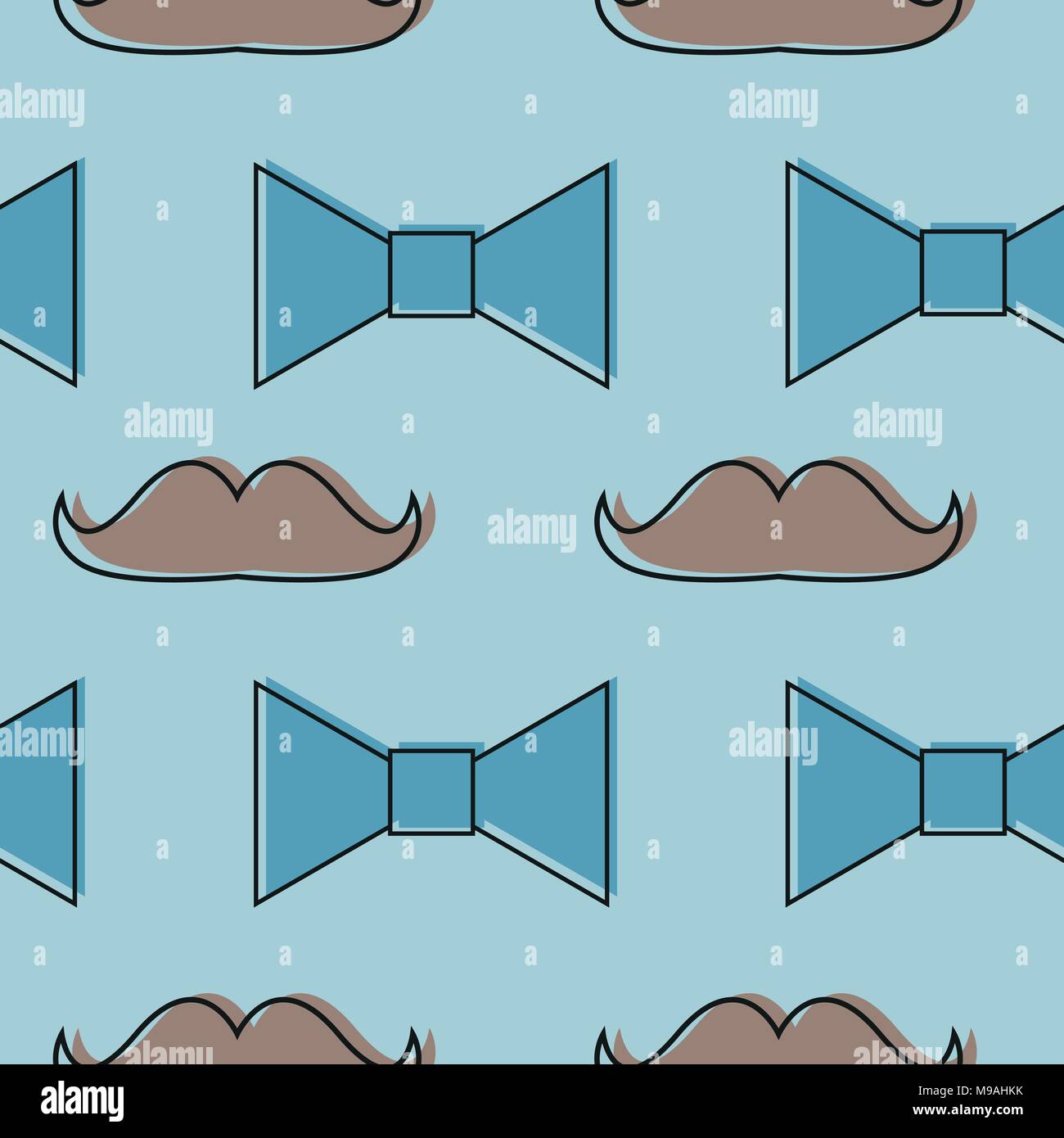 Mustache, Bow tie seamless pattern. Fathers Day holiday repeating texture Stock Vector