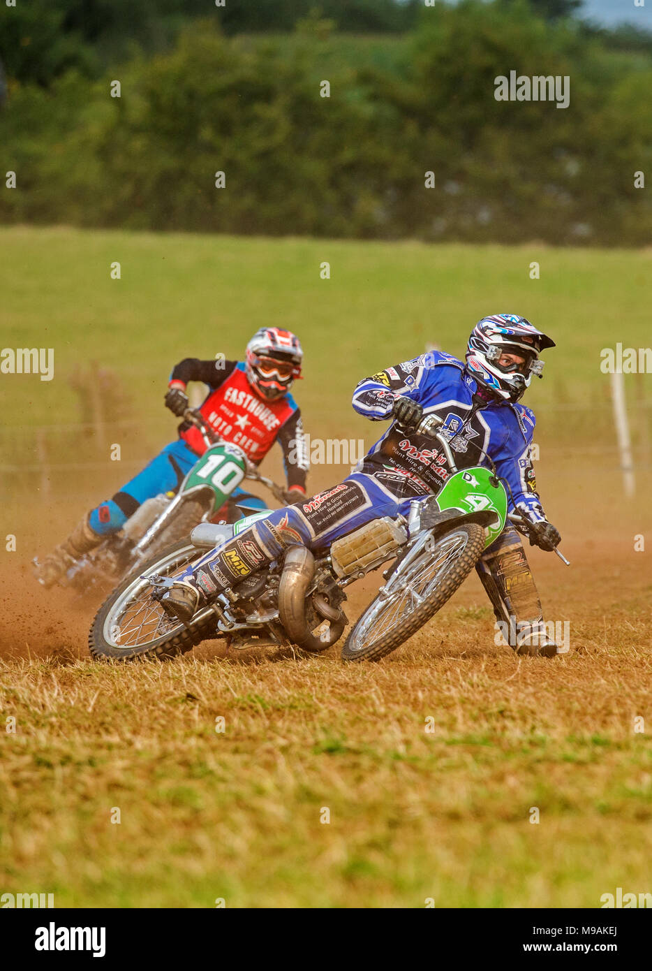 Grass track motorcycle racing action Stock Photo Alamy