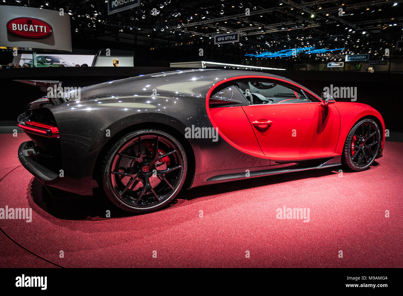 GENEVA, SWITZERLAND - MARCH 17, 2018: BUGATTI CHIRON Superfast sports